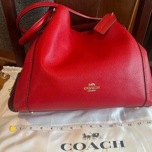 Coach Edie 31 Shoulder Bag in Polished Red Pebbled leather